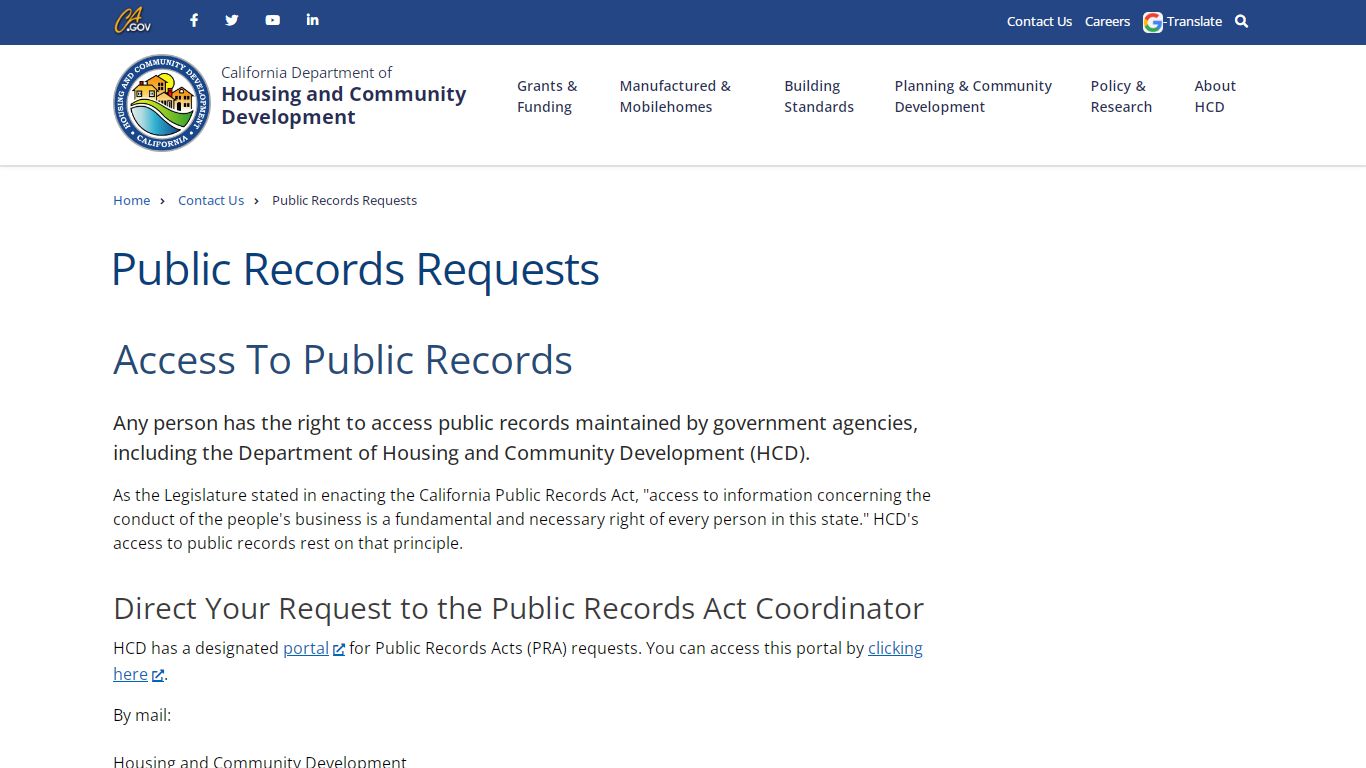 Public Records Requests | California Department of Housing and ...